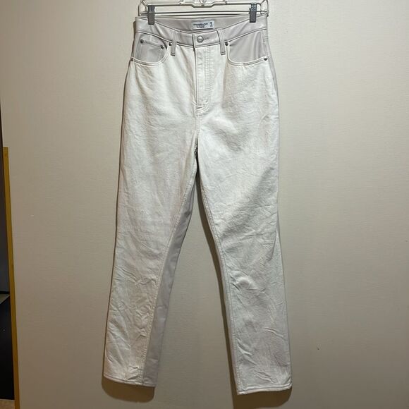Abercrombie & Fitch LONG Curve Love Slim Straight Faux Leather Denim Jeans 29/8L - Picture 5 of 13